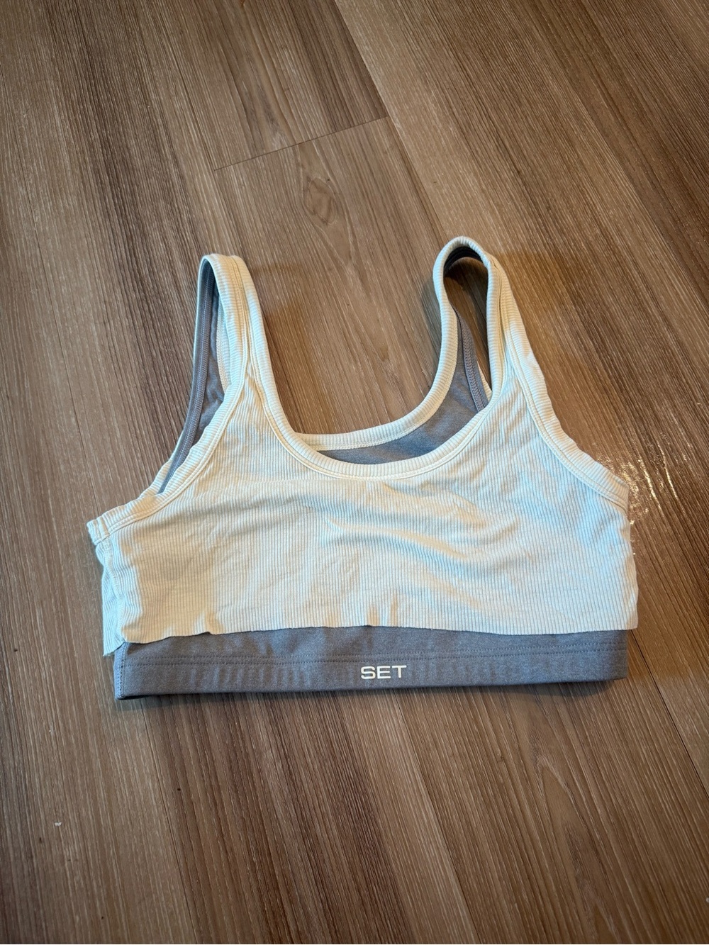 SET Active Cream Ribbed Sports Bralette with Gray Band